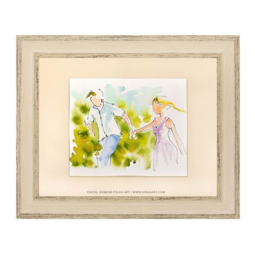 Come Run- man woman holding hands watercolors ©Yakira Shimoni Fulks—Kiras Art and Poetry